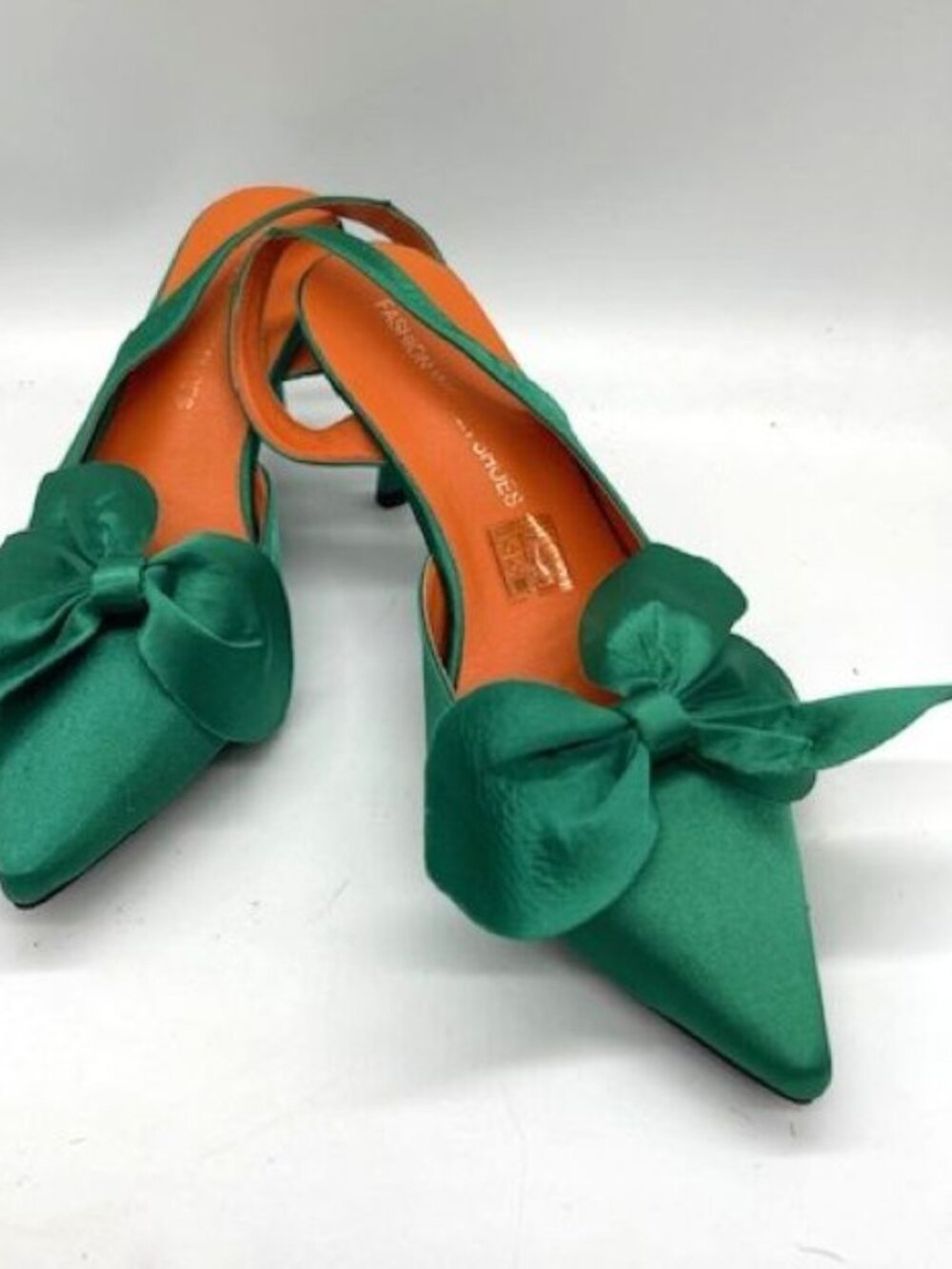 Green Satin Bow Topped Green Satin Kitten Heels Fashion Women Shoes Size 40